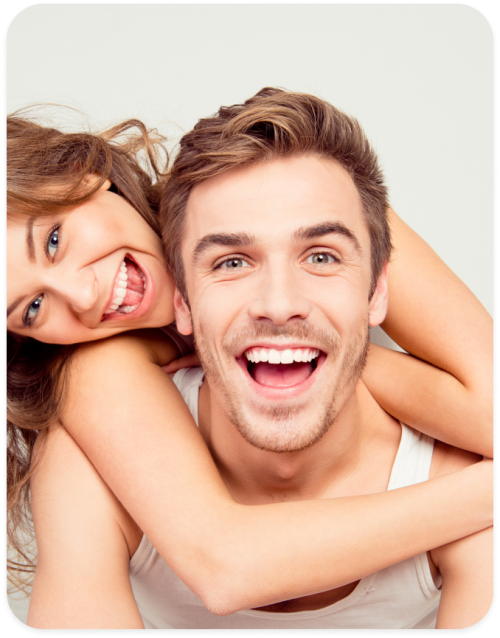 happy woman hugging boyfriend